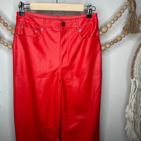Urban Outfitters Red PU Faux Leather Straight Leg Pants - Picture 1 of 7